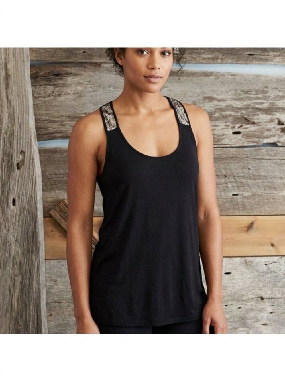 OLD Navy size Med Black tank top with silver sequin shoulders